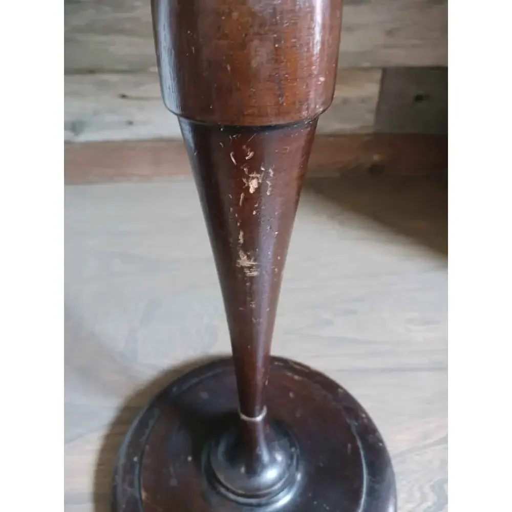 Antique Tall Hand Turned Carved Wood Candlestick